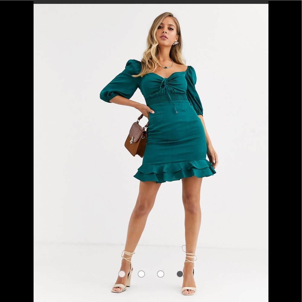 Asos Dark Pink sweetheart neck mini dress with ruffle hem